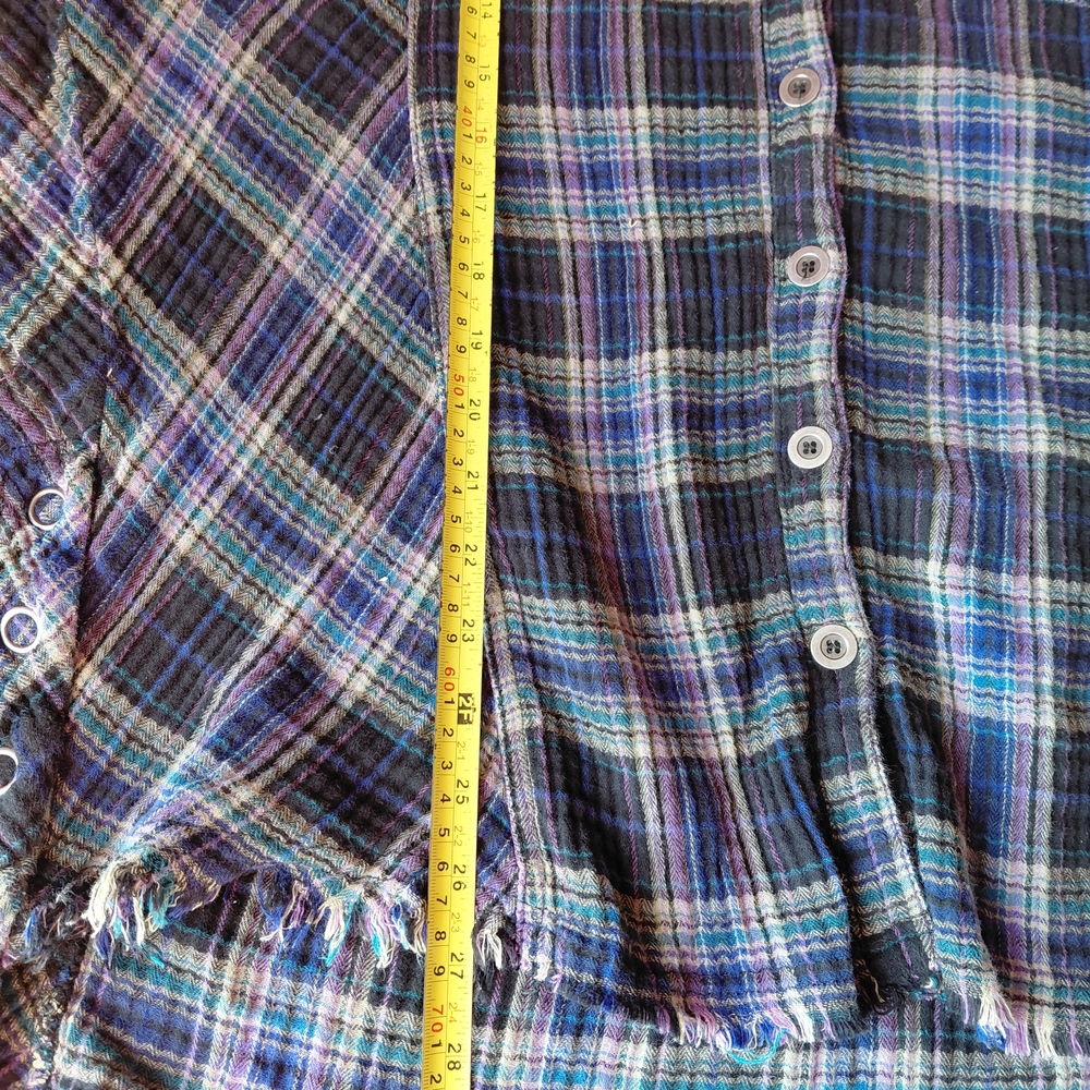 Free People Navy and Green Plaid Button-Down Shirt - Picture 16 of 16